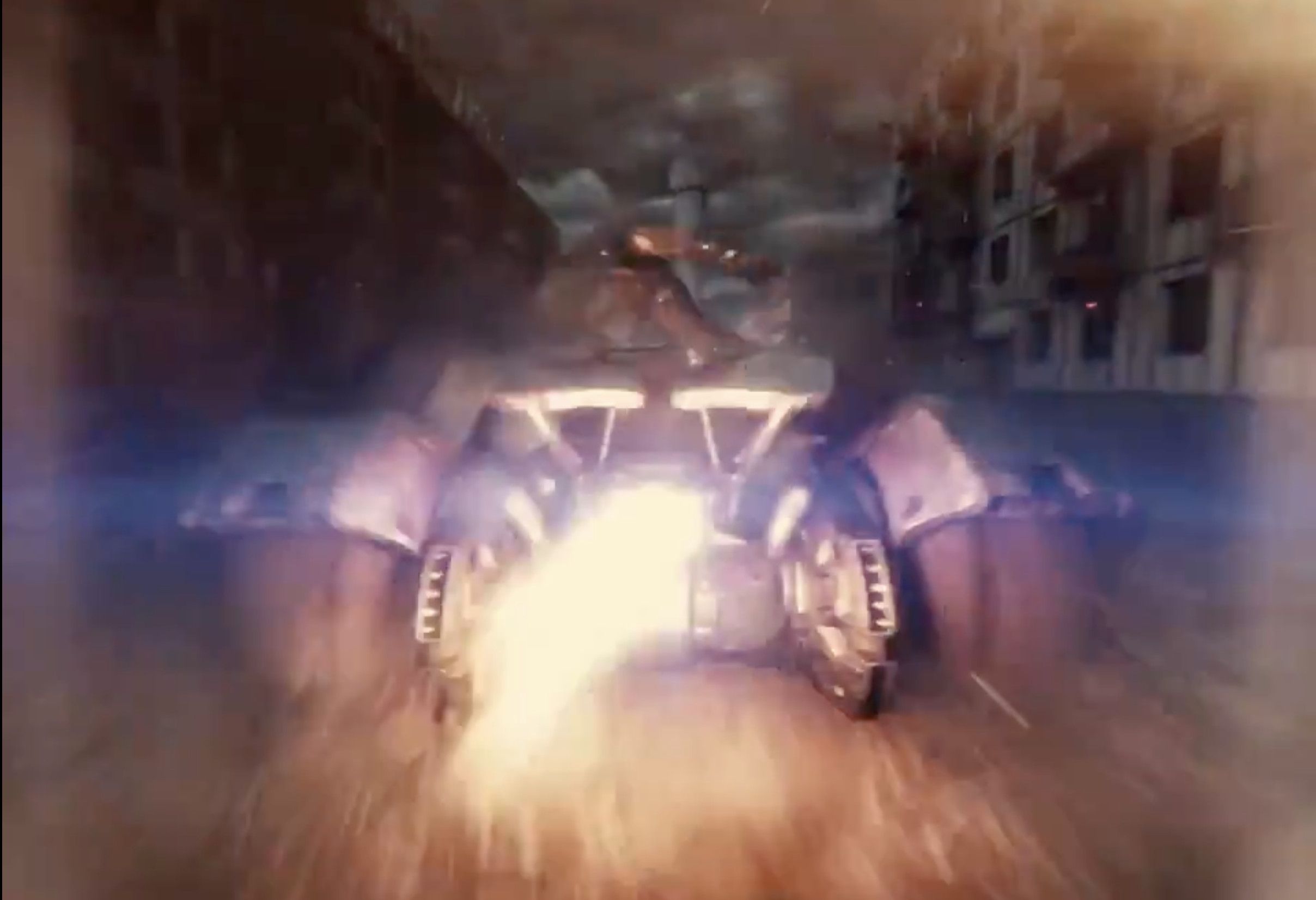 The Batmobile in action during the final battle